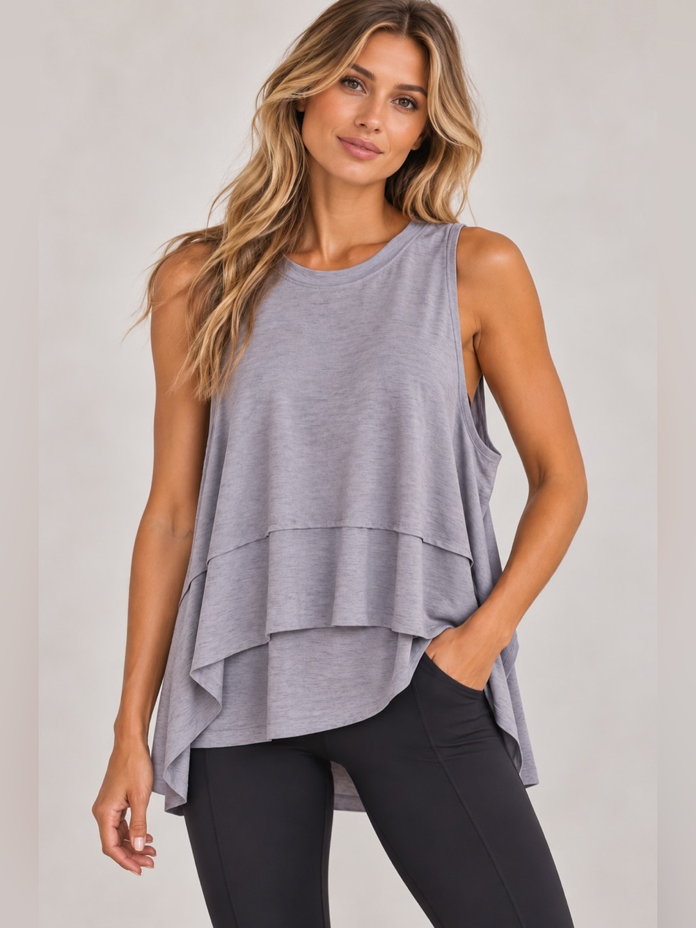 Free People Movement Shark Bite Hem Cold Shoulder Top Gray Med